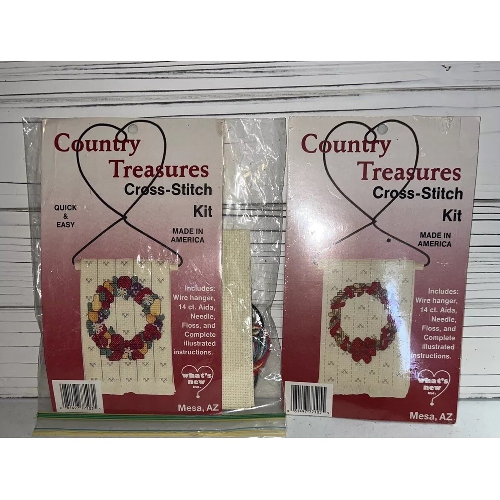 Country Treasures Cross Stitch Kit Lot of 2 Fruit‎ Wreath and Holiday Wreath